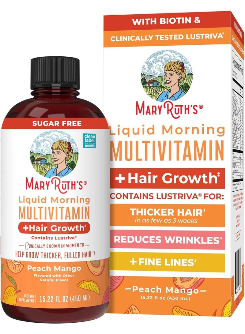 MaryRuth's Liquid Multivitamin Hair Growth Biotin 10000mcg 15.22 fl oz peach mango 30 servings - Image 1